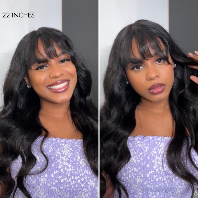 180% Density Loose Body Wave Glueless 7x6 Closure HD Lace Human Hair Wig with Bangs Pre-Cut Lace