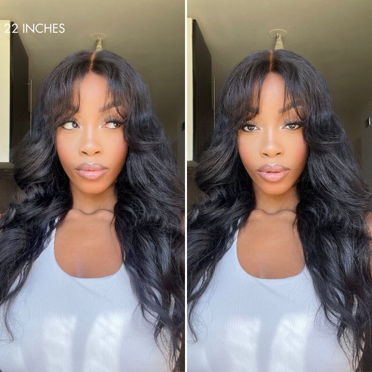 180% Density Loose Body Wave Glueless 7x6 Closure HD Lace Human Hair Wig with Bangs Pre-Cut Lace