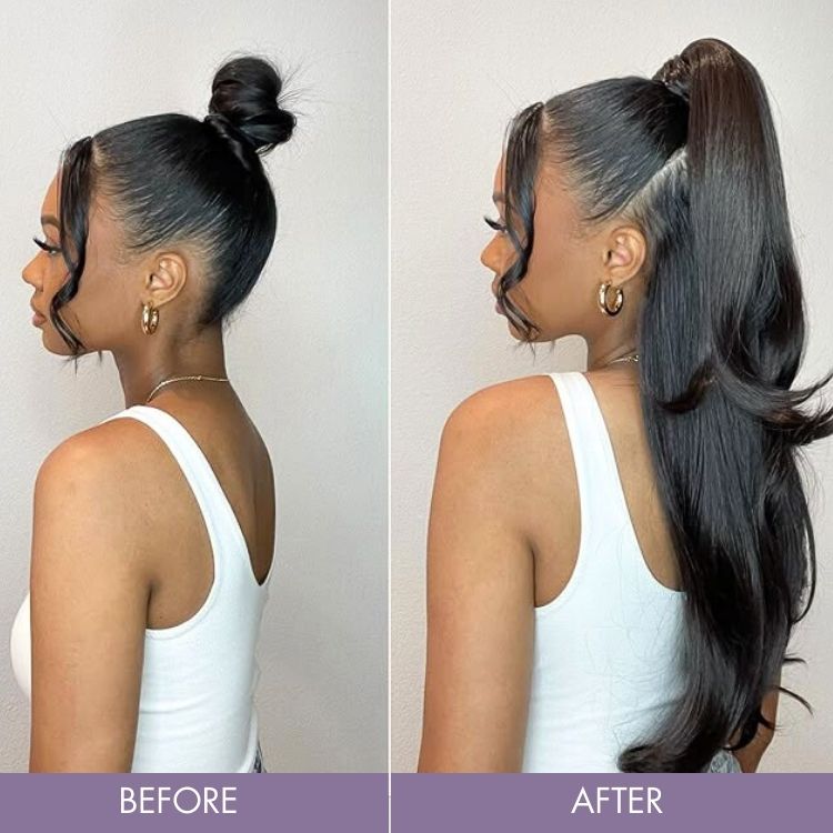 180% Density Yaki Straight Glueless Flexi-Fit Drawstring 3-In-1 Half Wig Human Hair