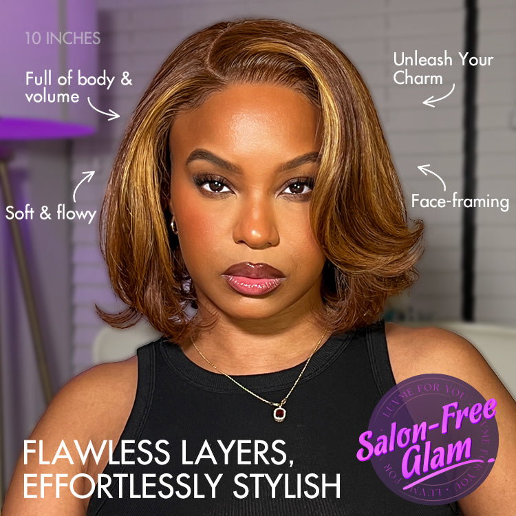 Toffee Brown Mix Blonde / Natural Black Layered Cut Glueless 5x5 Closure Lace Bob Wig