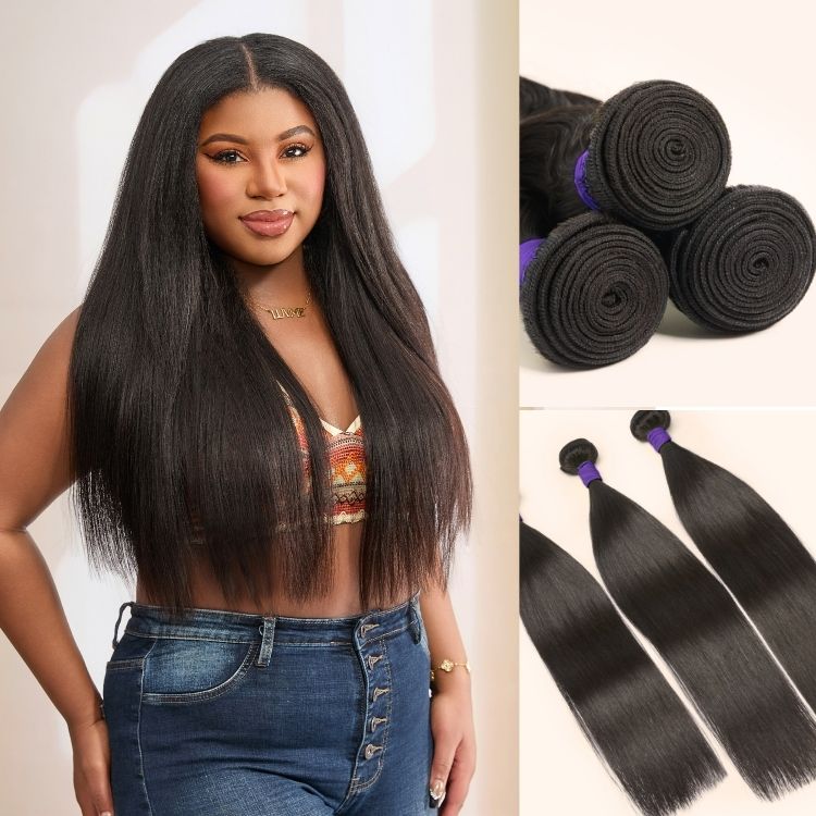 Yaki Straight 100% Virgin Human Hair Bundles 1pc / 3pcs