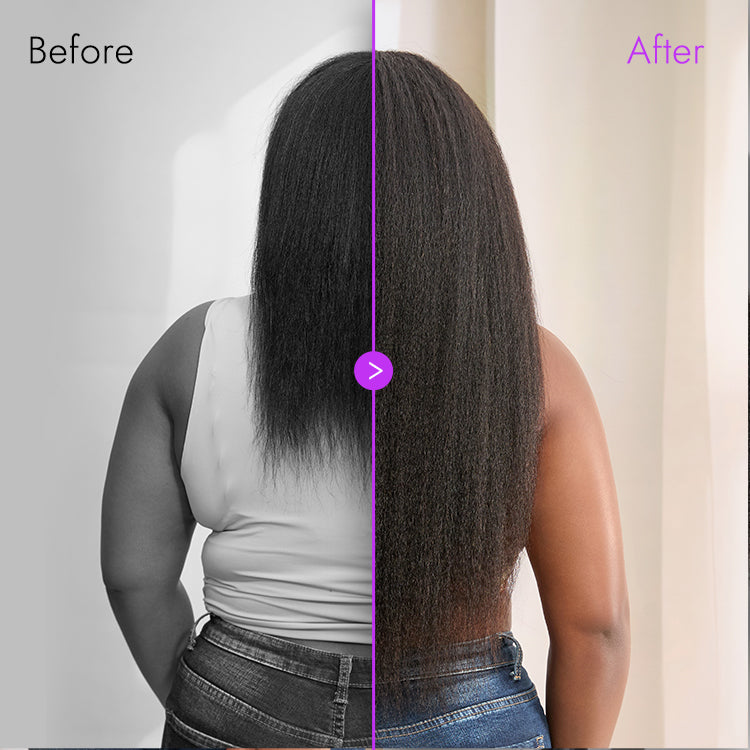 3-In-1 Half Wig 180% Density Kinky Curly / Yaki Straight Glueless Flexi-Fit Drawstring Wig