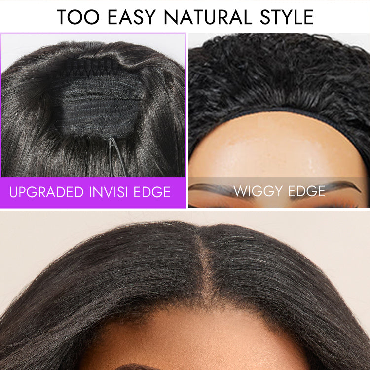 180% Density Yaki Straight Glueless Flexi-Fit Drawstring 3-In-1 Half Wig Human Hair