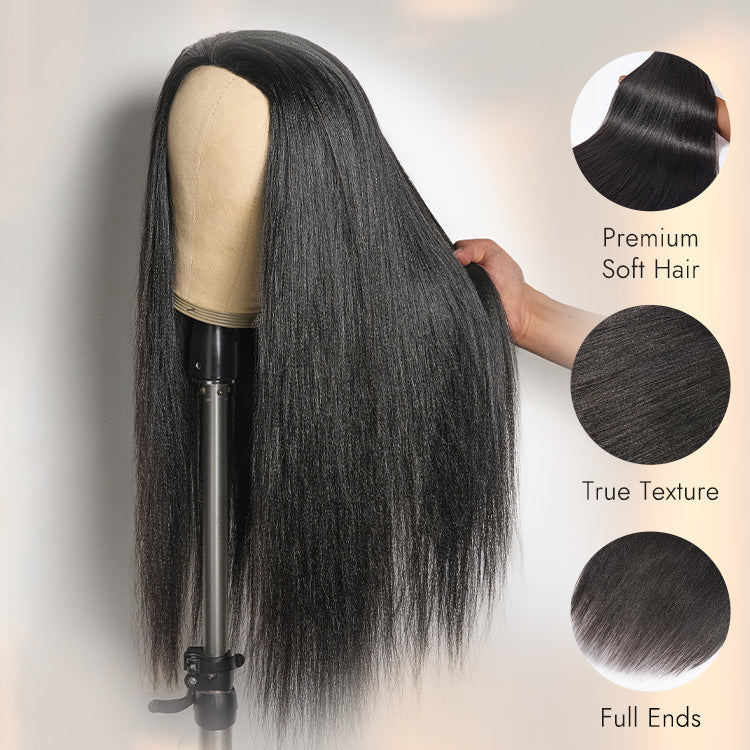 180% Density Yaki Straight Glueless Flexi-Fit Drawstring 3-In-1 Half Wig Human Hair