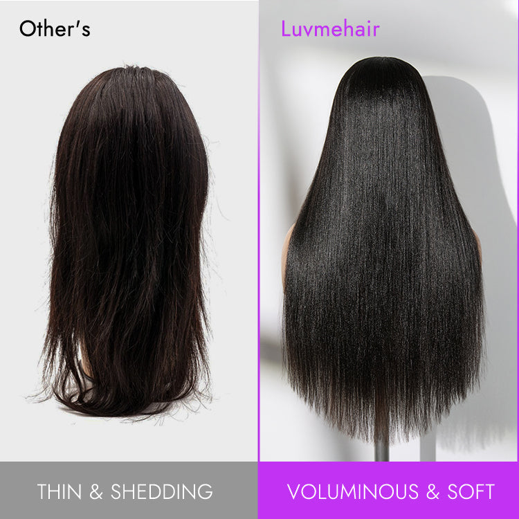 180% Density Yaki Straight Glueless Flexi-Fit Drawstring 3-In-1 Half Wig Human Hair