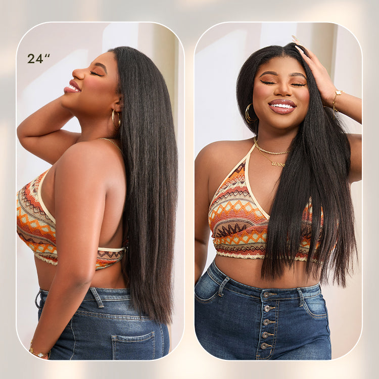 180% Density Yaki Straight Glueless Flexi-Fit Drawstring 3-In-1 Half Wig Human Hair