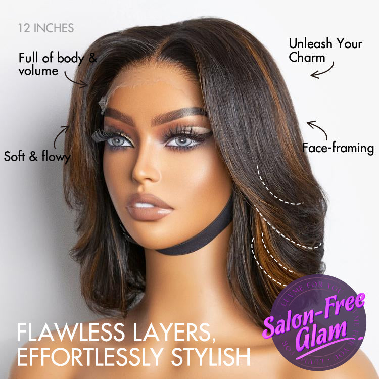 Limited Design | Blonde Highlights Glueless 5x5 Closure HD Lace Stacked Bob Wig | Large & Small Cap Size
