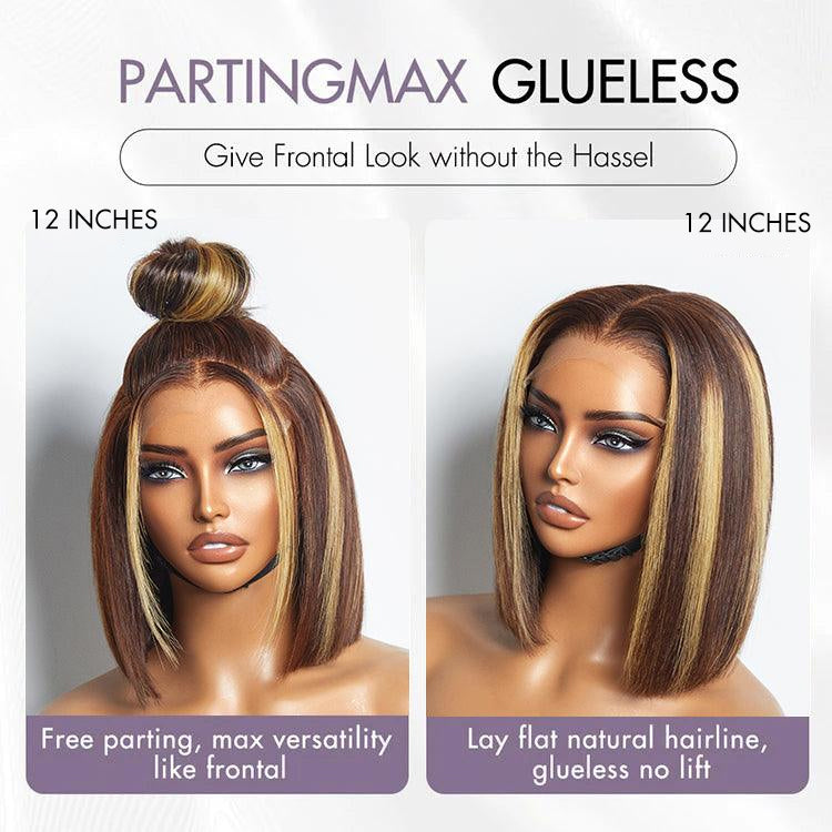 PartingMax Glueless Wig Honey Blonde Highlight Silky Blunt Cut 7x6 Closure HD Lace Bob Wig
