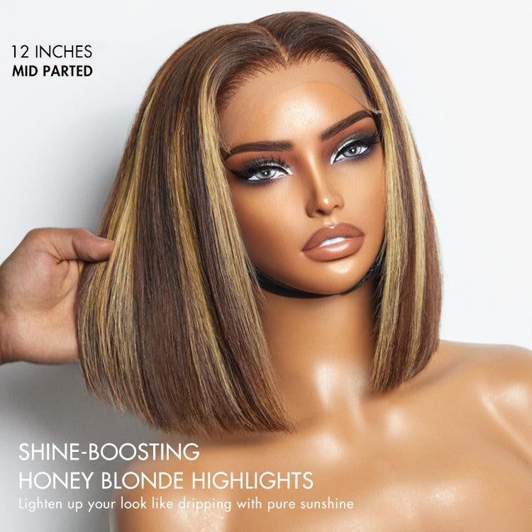 PartingMax Glueless Wig Honey Blonde Highlight Silky Blunt Cut 7x6 Closure HD Lace Bob Wig