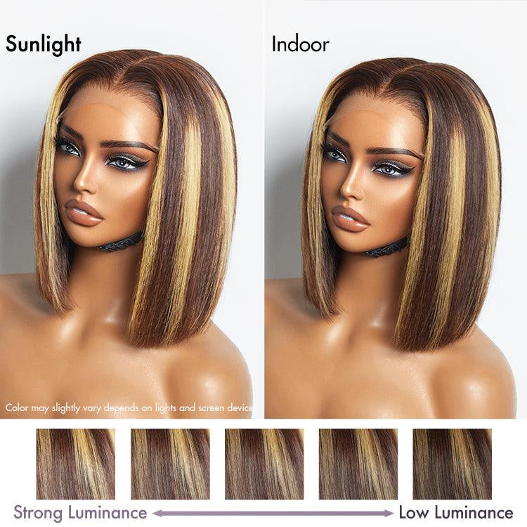 PartingMax Glueless Wig Honey Blonde Highlight Silky Blunt Cut 7x6 Closure HD Lace Bob Wig