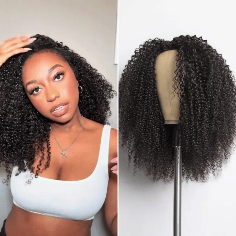 3-In-1 Half Wig 180% Density Kinky Curly / Yaki Straight Glueless Flexi-Fit Drawstring Wig