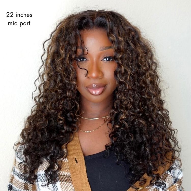 48H Delivery | Luvme All-Day Comfort™ Wig PartingMax Brown Highlights Funmi Curly 7x6 Closure HD Lace Glueless Wig Pre Cut Lace - US Only