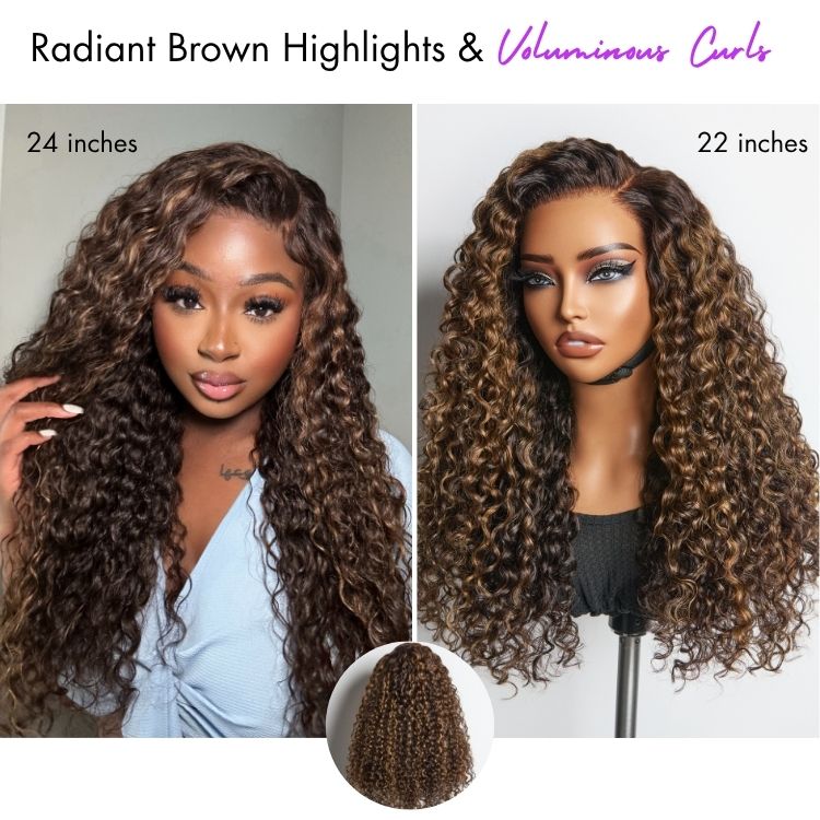 48H Delivery | Luvme All-Day Comfort™ Wig PartingMax Brown Highlights Funmi Curly 7x6 Closure HD Lace Glueless Wig Pre Cut Lace - US Only