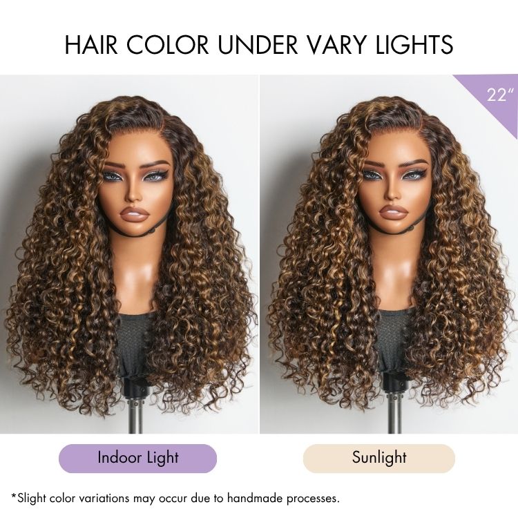 48H Delivery | Luvme All-Day Comfort™ Wig PartingMax Brown Highlights Funmi Curly 7x6 Closure HD Lace Glueless Wig Pre Cut Lace - US Only