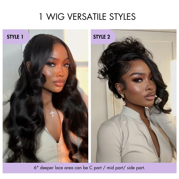 PartingMax Glueless 7x6 Closure HD Lace Loose Body Wave Long Wig Pre-Cut Lace