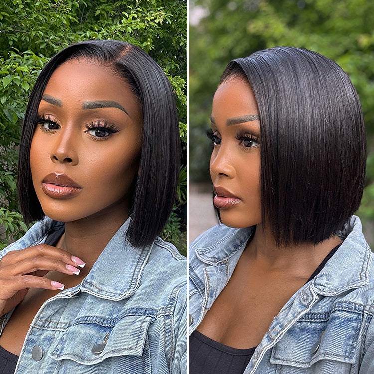 Weekly Special | PreMax Wigs | Super Natural Hairline Natural Black Silky Blunt Cut Glueless 13x4 Frontal Lace Human Hair Short Bob Wig