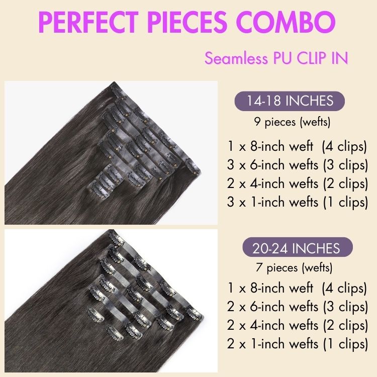 Ultra Natural Seamless Yaki Straight Clip in Extensions Real Human Hair Pieces 135g 9pcs / 7pcs