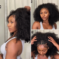 3-In-1 Half Wig 180% Density Kinky Curly / Yaki Straight Glueless Flexi-Fit Drawstring Wig