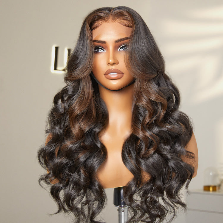 Classic and Chic Brown Highlights Loose Body Wave Glueless 5x5 Closure Lace Human Hair Wig - US Only