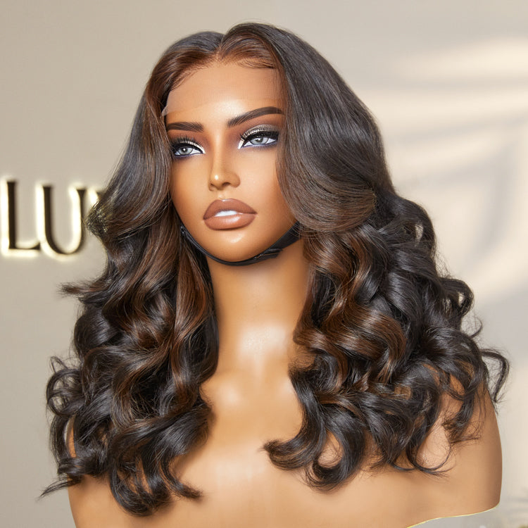 Classic and Chic Brown Highlights Loose Body Wave Glueless 5x5 Closure Lace Human Hair Wig - US Only