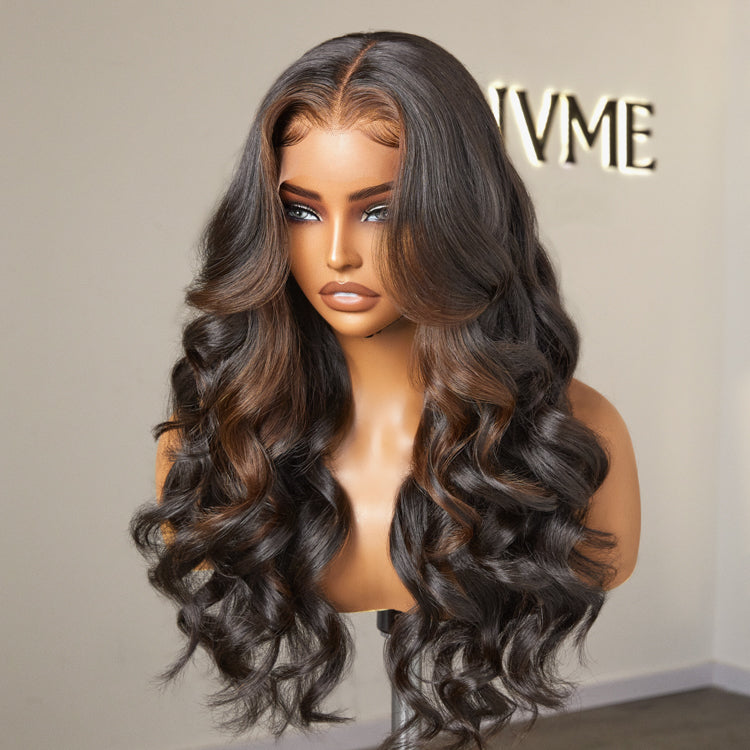 Classic and Chic Brown Highlights Loose Body Wave Glueless 5x5 Closure Lace Human Hair Wig - US Only