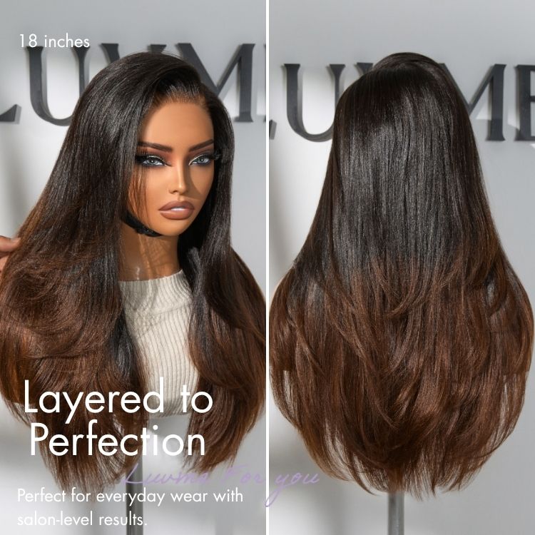 180% Density Butterfly Cut Layered Light Yaki Straight Glueless 7x6 Closure HD Lace Human Hair Wig Pre-Cut Lace