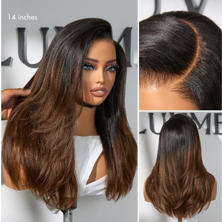 180% Density Butterfly Cut Layered Light Yaki Straight Glueless 7x6 Closure HD Lace Human Hair Wig Pre-Cut Lace