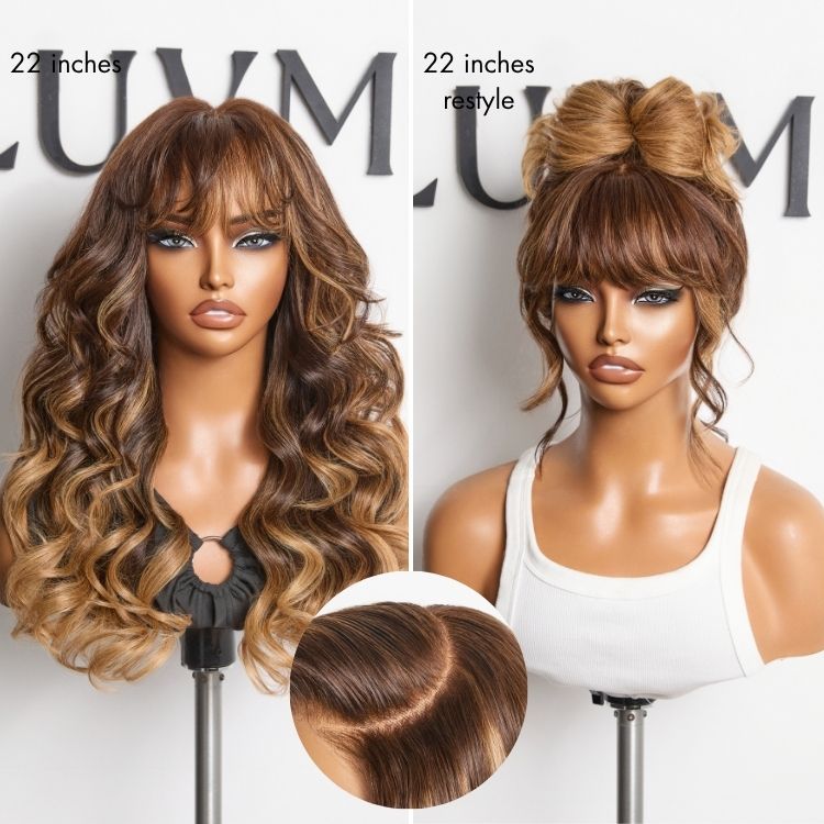 180% Density Loose Body Wave Glueless 7x6 Closure HD Lace Human Hair Wig with Bangs Pre-Cut Lace
