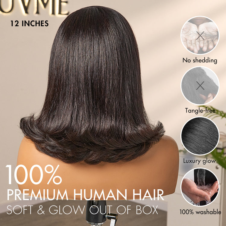 48H Delivery | Retro 90s Flip Ends Bob Cut Wig Glueless 13x4 Frontal Lace Human Hair Wig