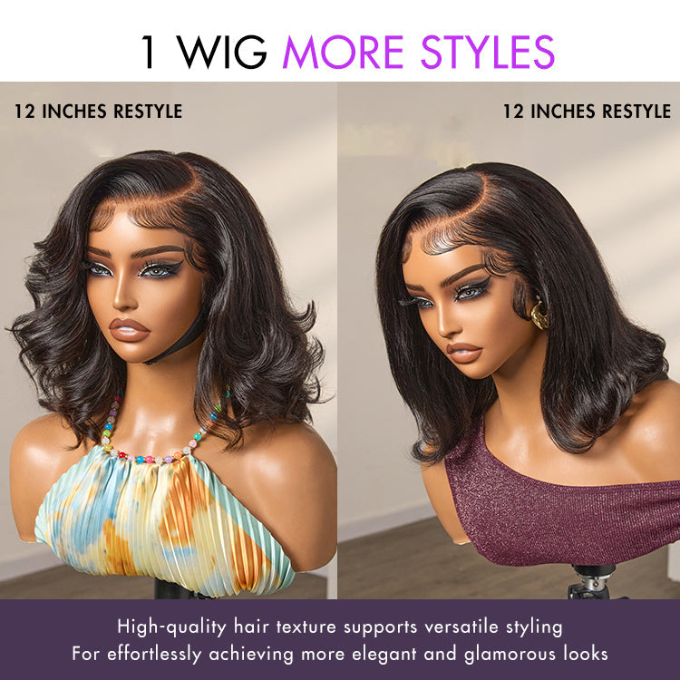 48H Delivery | Retro 90s Flip Ends Bob Cut Wig Glueless 13x4 Frontal Lace Human Hair Wig