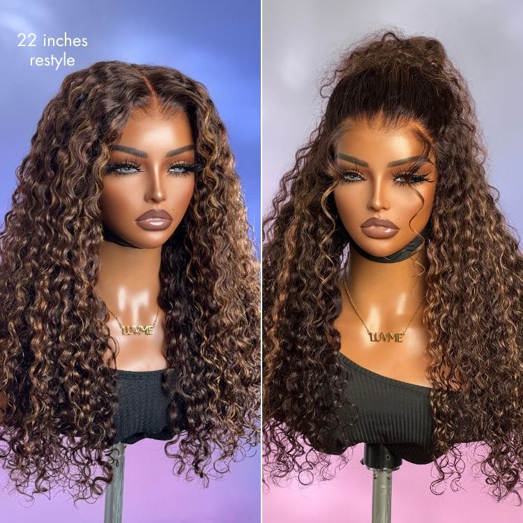 48H Delivery | Luvme All-Day Comfort™ Wig PartingMax Brown Highlights Funmi Curly 7x6 Closure HD Lace Glueless Wig Pre Cut Lace - US Only
