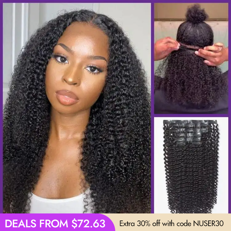 Kinky Curly Seamless Clip in Extensions Human Hair with Free Gift