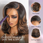 Brown Highlight Layered Haircut Wavy Glueless Minimalist HD Lace Wig Pre-Cut Lace