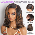 Brown Highlight Layered Haircut Wavy Glueless Minimalist HD Lace Wig Pre-Cut Lace