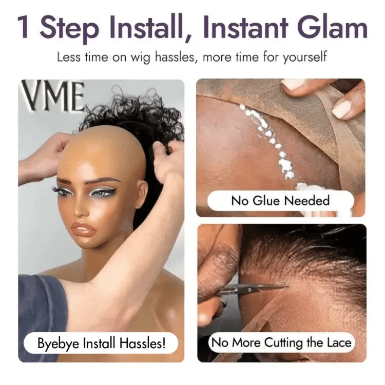Beginner Friendly Throw On & Go Short Bouncy Curls with Bangs Glueless Wig 100% Human Hair - US Only