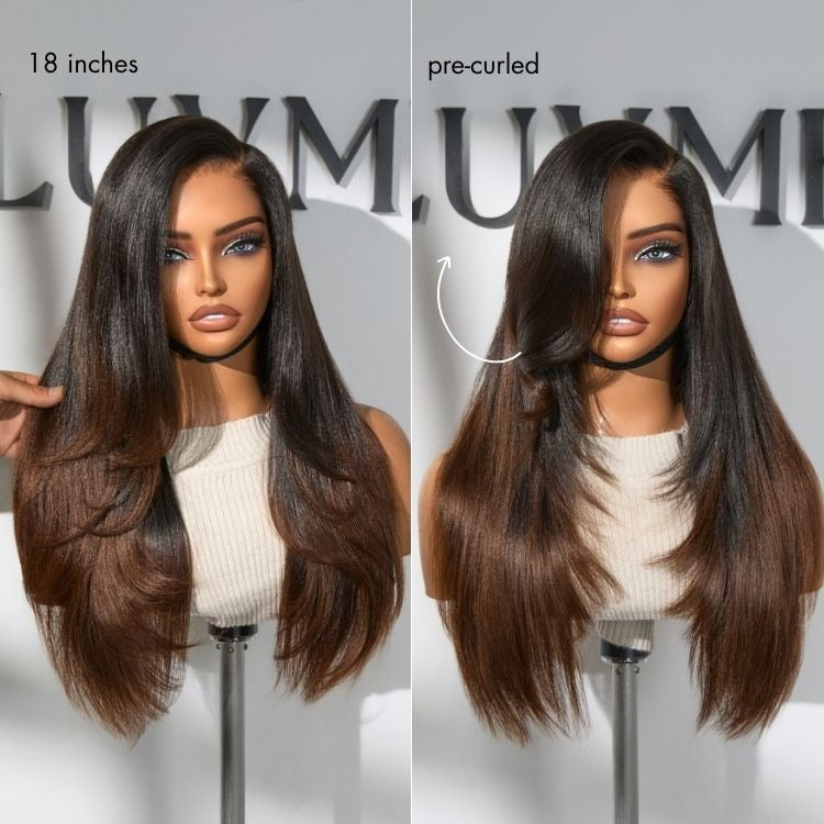 Butterfly Cut Layered Light Yaki Straight Glueless 7x6 Closure HD Lace Human Hair Wig Pre-Cut Lace