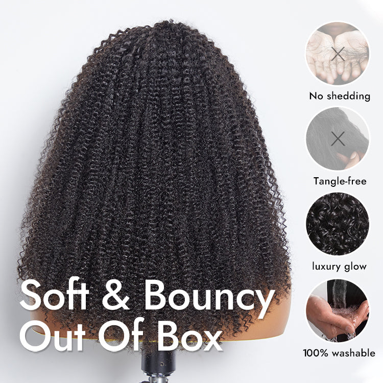 Natural Black Jerry Curly No Lace Glueless Free Part Long Headband Wig 100% Human Hair