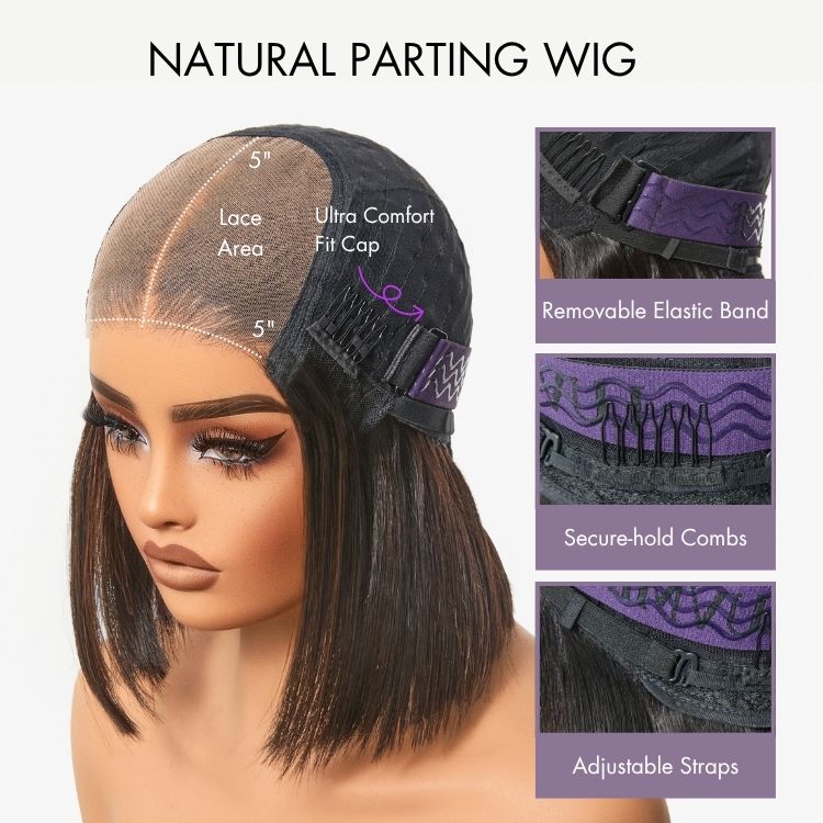 Blonde Highlight / Brown Highlight Short Layered Bob Wig Glueless 5x5 Closure Pre-Cut Lace Wig