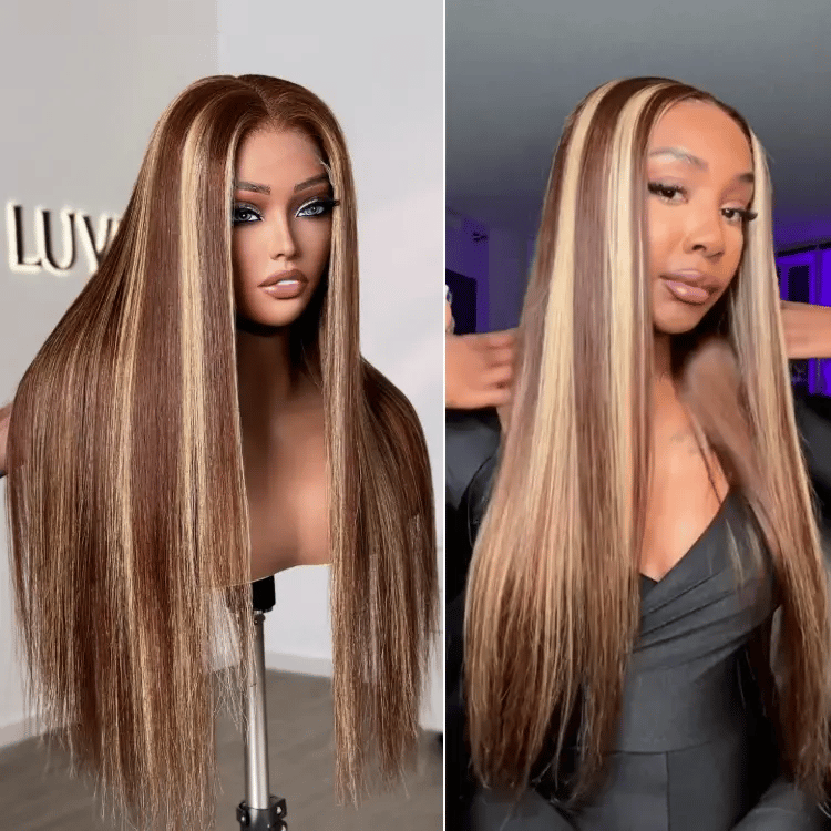 180% Density Honey Blonde Highlight Silky Straight Glueless 5x5 Closure HD Lace Long Wig