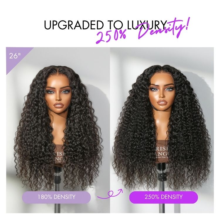 PreMax 180% / 250% Density Water Wave Glueless Flexi-Fit Drawstring 13x4 Frontal Lace Fluffy Curly Wig Pre-Cut Lace