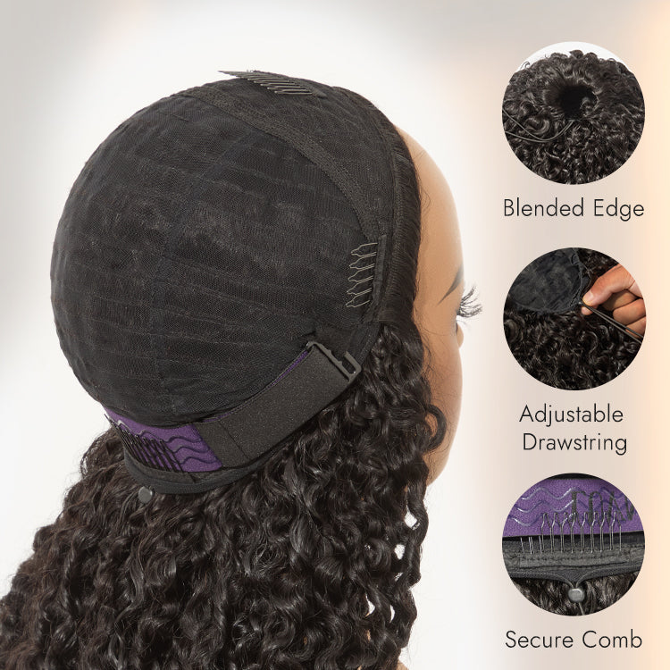 3-In-1 Half Wig 180% Density Water Wave Glueless Flexi-Fit Drawstring Wig