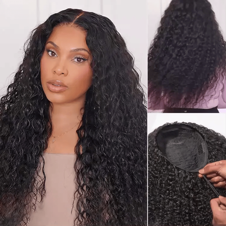 3-In-1 Half Wig 180% Density Water Wave Glueless Flexi-Fit Drawstring Wig