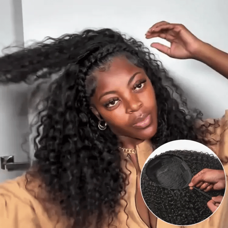 3-In-1 Half Wig 180% Density Water Wave Glueless Flexi-Fit Drawstring Wig