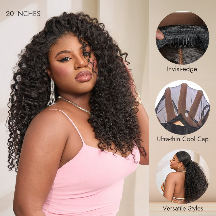 3-In-1 Half Wig 180% Density Water Wave Glueless Flexi-Fit Drawstring Wig
