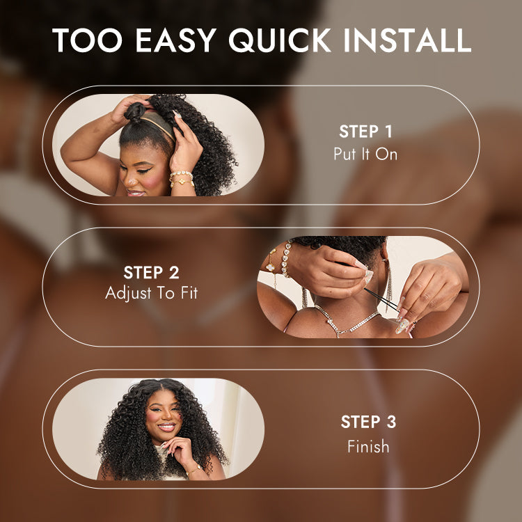 3-In-1 Half Wig 180% Density Water Wave Glueless Flexi-Fit Drawstring Wig