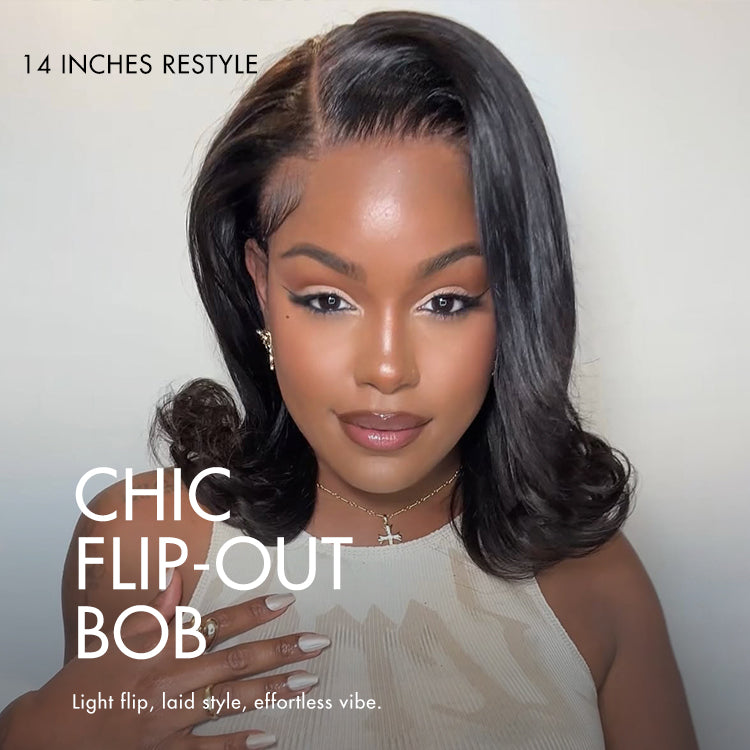 48H Delivery | Retro 90s Flip Ends Bob Cut Wig Glueless 13x4 Frontal Lace Human Hair Wig