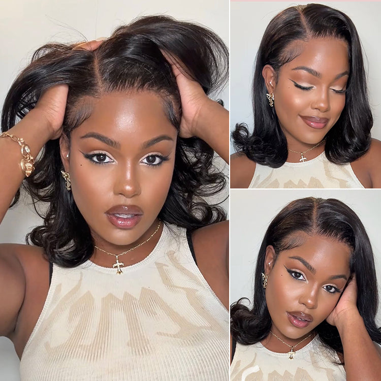 48H Delivery | Retro 90s Flip Ends Bob Cut Wig Glueless 13x4 Frontal Lace Human Hair Wig