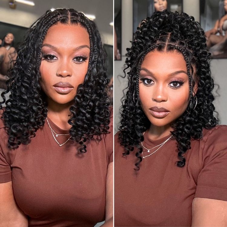 Readitress™ HD Full Lace Knotless Boho Curls Braided Bob Pre-Cut Lace Wig Flexi Fit Invisi Drawstring Cap