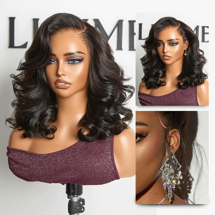 200% Density Ombre Brown / Natural Loose Wave Glueless 13x6 HD Lace Front Shoulder Length Wig Pre-Cut Lace Flexi-Fit Drawstring Cap