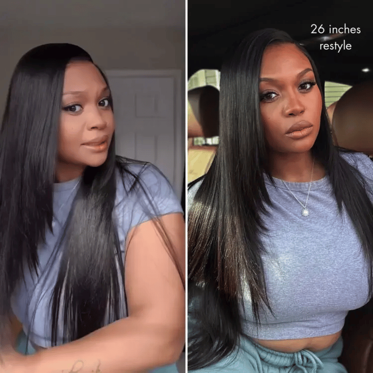 180% Density Butterfly Cut Layered Light Yaki Straight Glueless 7x6 Closure HD Lace Human Hair Wig Pre-Cut Lace